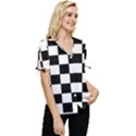 Chess Board Background Design Bow Sleeve Button Up Top View3