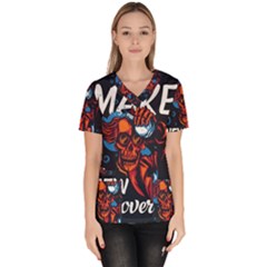 Make Devil Discovery  Women s V-neck Scrub Top by Saikumar