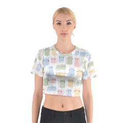 Cute Cat Colorful Cartoon Doodle Seamless Pattern Cotton Crop Top by Ravend