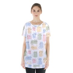 Cute Cat Colorful Cartoon Doodle Seamless Pattern Skirt Hem Sports Top by Ravend