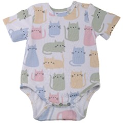 Cute Cat Colorful Cartoon Doodle Seamless Pattern Baby Short Sleeve Bodysuit by Ravend