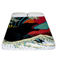 Retro Wave Kaiju Godzilla Japanese Pop Art Style Fitted Sheet (king Size) by Cendanart