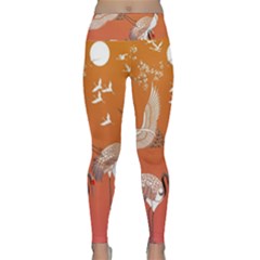 Japanese Crane Painting Of Birds Lightweight Velour Classic Yoga Leggings by Cendanart