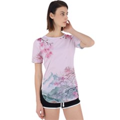 Pink Chinese Style Cherry Blossom Perpetual Short Sleeve T-shirt by Cendanart