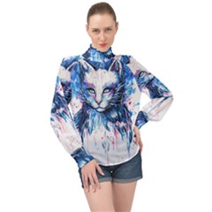 Cat High Neck Long Sleeve Chiffon Top by saad11
