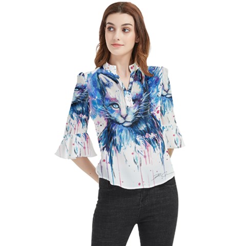 Cat Loose Horn Sleeve Chiffon Blouse by saad11