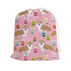 Corgi Bubble Boba Tea Pink Pattern Drawstring Pouch (2xl) by Cendanart