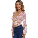 Corgi Bubble Boba Tea Pink Pattern Long Sleeve Deep-V Velour Top View2