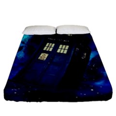 Tardis Doctor Who Space Galaxy Fitted Sheet (queen Size) by Cendanart
