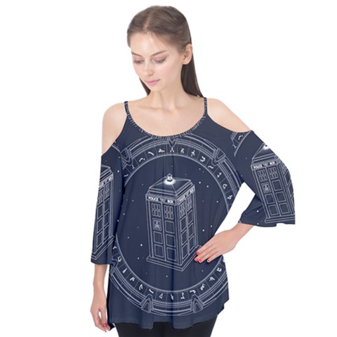 Doctor Who Bbc Tardis Flutter Sleeve T-shirt  by Cendanart