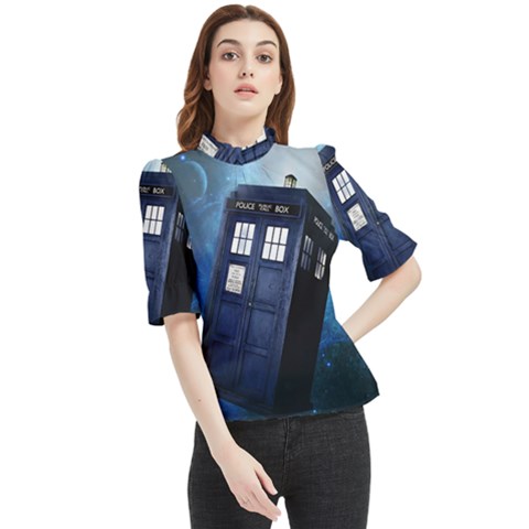 Tardis Doctor Who Space Blue Frill Neck Blouse by Cendanart