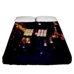 Tardis Regeneration Art Doctor Who Paint Purple Sci Fi Space Star Time Machine Fitted Sheet (king Size) by Cendanart