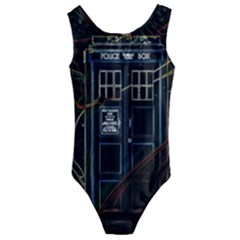 Tardis Doctor Who Magic Travel Macine Fantasy Kids  Cut-out Back One Piece Swimsuit by Cendanart