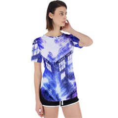 Tardis Doctor Who Blue Travel Machine Perpetual Short Sleeve T-shirt by Cendanart