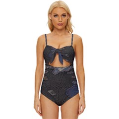 World Map Knot Front One-piece Swimsuit by Ket1n9