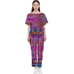 Technology Circuit Board Layout Pattern Batwing Lightweight Chiffon Jumpsuit by Ket1n9