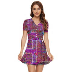 Technology Circuit Board Layout Pattern V-neck High Waist Chiffon Mini Dress by Ket1n9