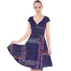 Cad Technology Circuit Board Layout Pattern Cap Sleeve Front Wrap Midi Dress by Ket1n9
