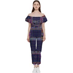 Cad Technology Circuit Board Layout Pattern Bardot Ruffle Jumpsuit by Ket1n9