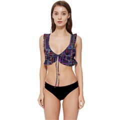 Cad Technology Circuit Board Layout Pattern Low Cut Ruffle Edge Bikini Top by Ket1n9