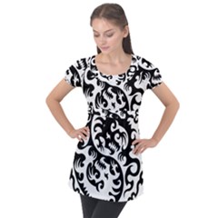 Ying Yang Tattoo Puff Sleeve Tunic Top by Ket1n9