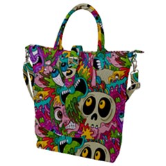 Crazy Illustrations & Funky Monster Pattern Buckle Top Tote Bag by Ket1n9