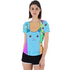 Cat Animals Cartoon Pattern Back Cut Out Sport T-shirt by Cendanart