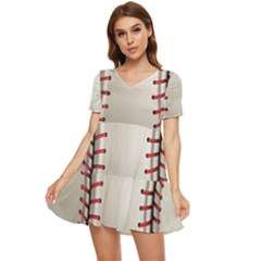 Baseball Tiered Short Sleeve Babydoll Dress by Ket1n9