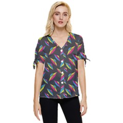 Alien Patterns Vector Graphic Bow Sleeve Button Up Top by Ket1n9
