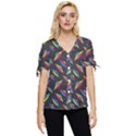 Alien Patterns Vector Graphic Bow Sleeve Button Up Top View1