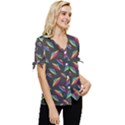 Alien Patterns Vector Graphic Bow Sleeve Button Up Top View3
