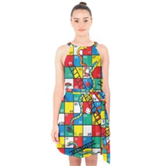 Snakes And Ladders Halter Collar Waist Tie Chiffon Dress by Ket1n9