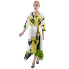 White Wine Red Wine The Bottle Quarter Sleeve Wrap Front Maxi Dress by Ket1n9