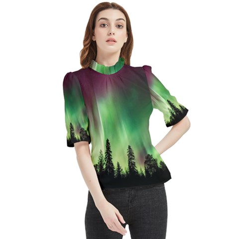 Aurora Borealis Northern Lights Frill Neck Blouse by Ket1n9
