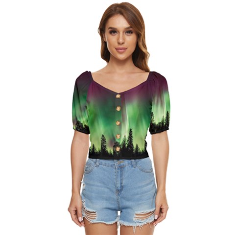 Aurora Borealis Northern Lights Button Up Blouse by Ket1n9