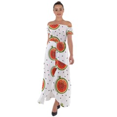 Seamless Background Pattern-with-watermelon Slices Off Shoulder Open Front Chiffon Dress by Ket1n9
