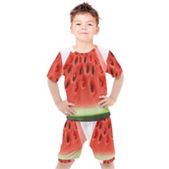 Seamless Background With Watermelon Slices Kids  T-shirt And Shorts Set by Ket1n9