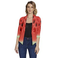 Seamless Background With Watermelon Slices Women s Draped Front 3/4 Sleeve Shawl Collar Jacket by Ket1n9