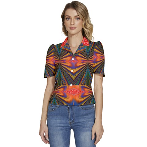 Casanova Abstract Art-colors Cool Druffix Flower Freaky Trippy Puffed Short Sleeve Button Up Jacket by Ket1n9