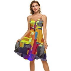 Abstract Vibrant Colour Sleeveless Tie Front Chiffon Dress by Ket1n9