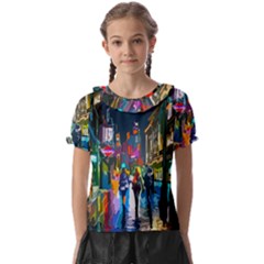 Abstract Vibrant Colour Cityscape Kids  Frill Chiffon Blouse by Ket1n9