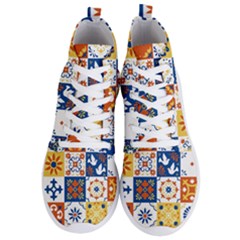 Mexican Talavera Pattern Ceramic Tiles With Flower Leaves Bird Ornaments Traditional Majolica Style Men s Lightweight High Top Sneakers by Ket1n9