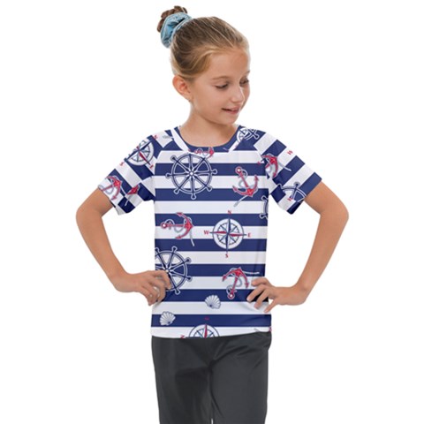 Seamless Marine Pattern Kids  Mesh Piece T-shirt by Ket1n9