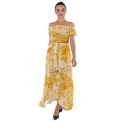 Cheese Slices Seamless Pattern Cartoon Style Off Shoulder Open Front Chiffon Dress by Ket1n9