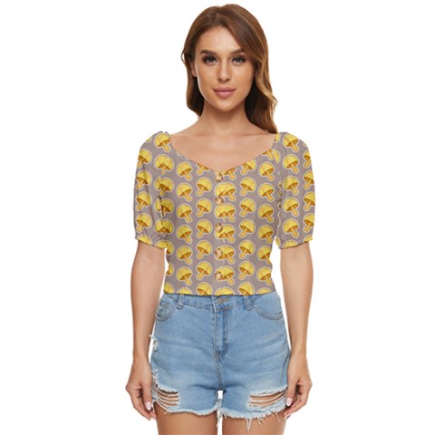 Yellow Mushroom Pattern Button Up Blouse by Ket1n9