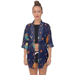 Space Galaxy Planet Universe Stars Night Fantasy Open Front Chiffon Kimono by Ket1n9
