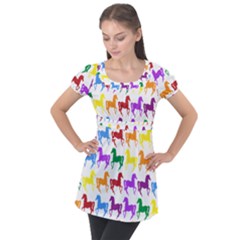 Colorful Horse Background Wallpaper Puff Sleeve Tunic Top by Hannah976