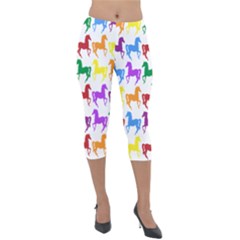 Colorful Horse Background Wallpaper Lightweight Velour Capri Leggings  by Hannah976