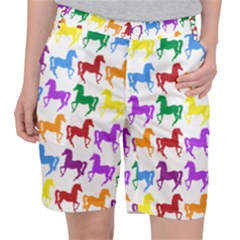 Colorful Horse Background Wallpaper Women s Pocket Shorts by Hannah976