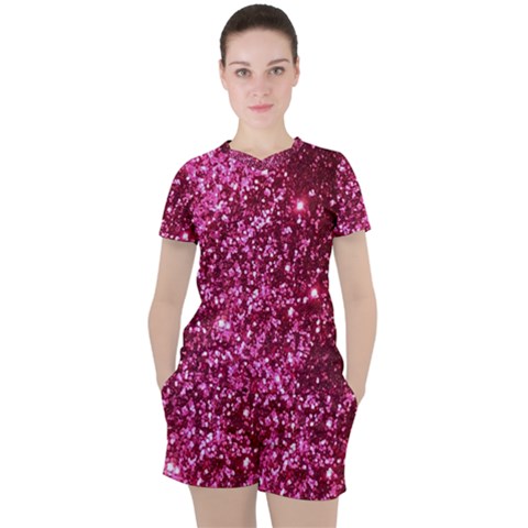 Pink Glitter Women s T-shirt And Shorts Set by Hannah976